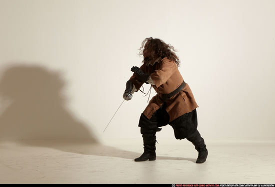 Man Adult Chubby White Fighting with sword Moving poses Army