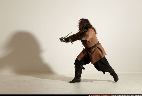 Man Adult Chubby White Fighting with sword Moving poses Army