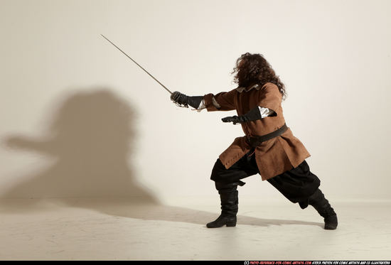 Man Adult Chubby White Fighting with sword Moving poses Army