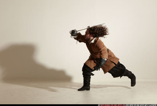 Man Adult Chubby White Fighting with sword Moving poses Army