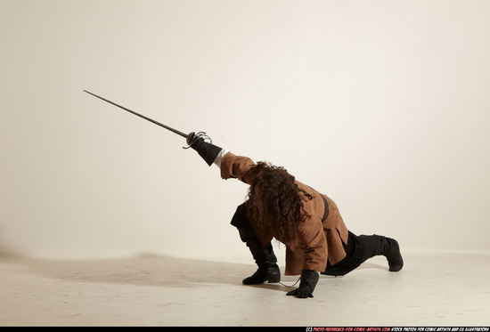 Man Adult Chubby White Fighting with sword Moving poses Army