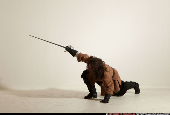 Man Adult Chubby White Fighting with sword Moving poses Army