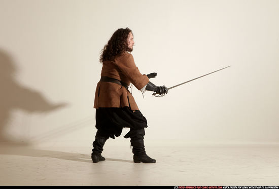 Man Adult Chubby White Fighting with sword Moving poses Army