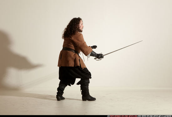 Man Adult Chubby White Fighting with sword Moving poses Army