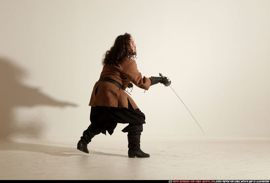 Man Adult Chubby White Fighting with sword Moving poses Army