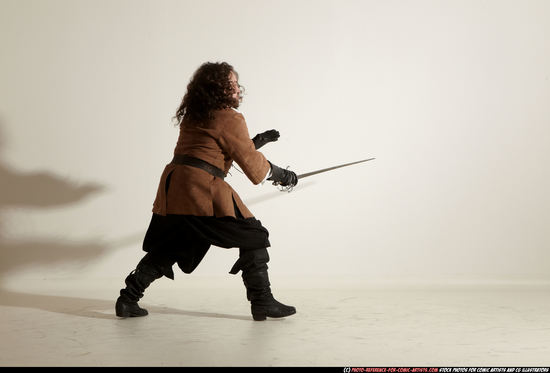 Man Adult Chubby White Fighting with sword Moving poses Army