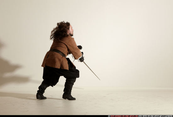 Man Adult Chubby White Fighting with sword Moving poses Army