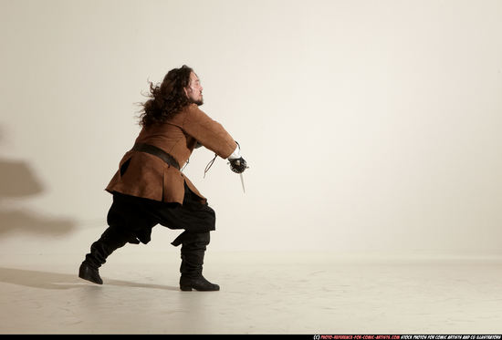 Man Adult Chubby White Fighting with sword Moving poses Army