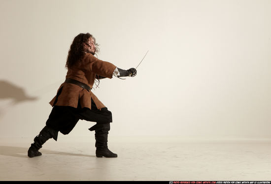 Man Adult Chubby White Fighting with sword Moving poses Army