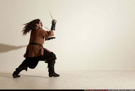 Man Adult Chubby White Fighting with sword Moving poses Army