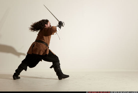 Man Adult Chubby White Fighting with sword Moving poses Army