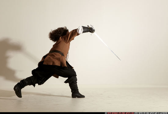 Man Adult Chubby White Fighting with sword Moving poses Army