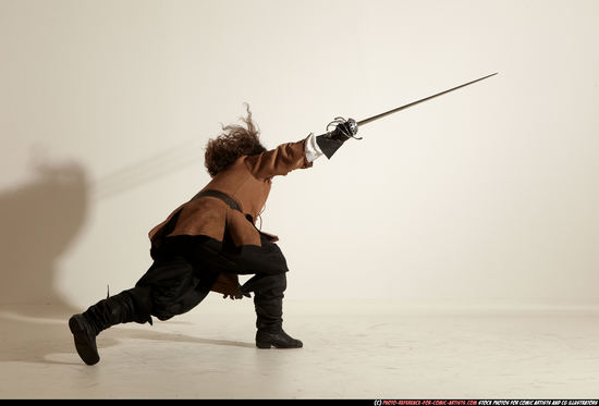 Man Adult Chubby White Fighting with sword Moving poses Army