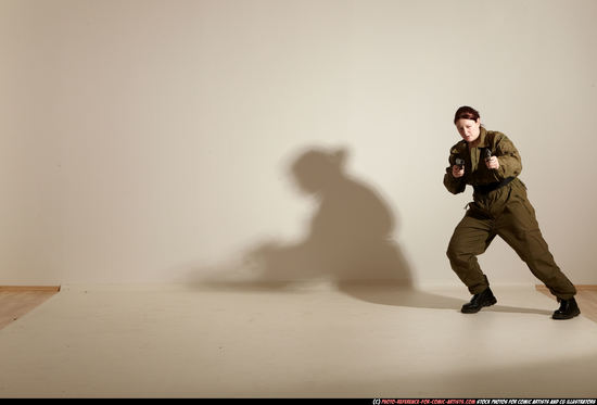 Woman Adult Average White Fighting with gun Moving poses Army