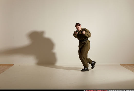 Woman Adult Average White Fighting with gun Moving poses Army