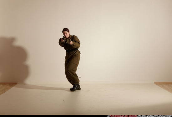 Woman Adult Average White Fighting with gun Moving poses Army