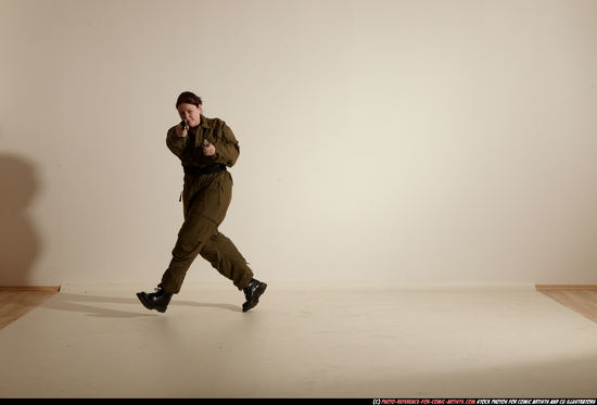 Woman Adult Average White Fighting with gun Moving poses Army