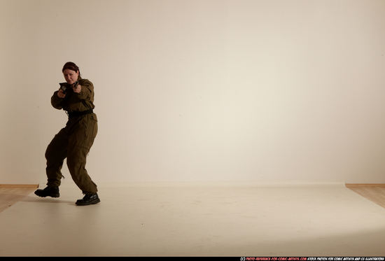 Woman Adult Average White Fighting with gun Moving poses Army