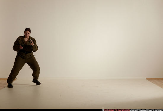 Woman Adult Average White Fighting with gun Moving poses Army