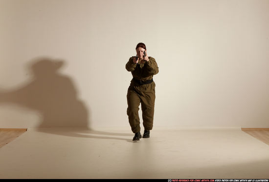 Woman Adult Average White Fighting with gun Moving poses Army