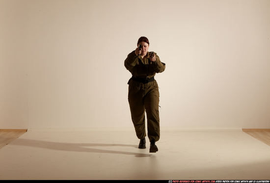 Woman Adult Average White Fighting with gun Moving poses Army