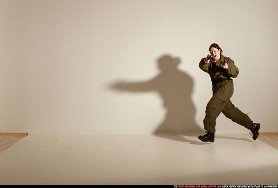 Woman Adult Average White Fighting with gun Moving poses Army