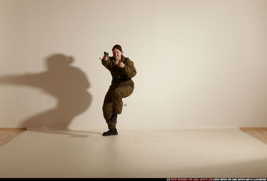 Woman Adult Average White Fighting with gun Moving poses Army