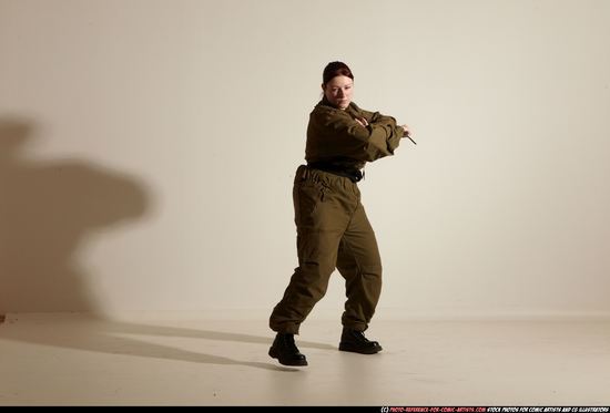 Woman Adult Average White Fighting with knife Moving poses Army