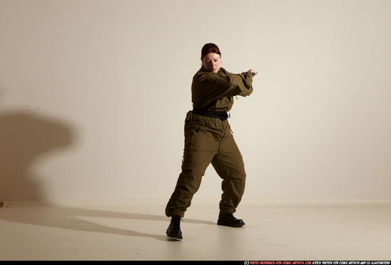 Woman Adult Average White Fighting with knife Moving poses Army