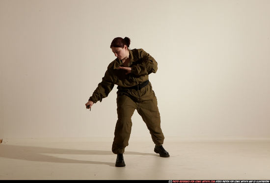 Woman Adult Average White Fighting with knife Moving poses Army