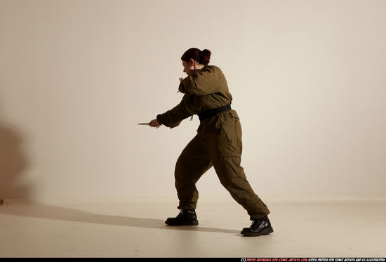 Woman Adult Average White Fighting with knife Moving poses Army