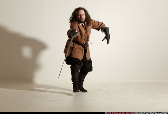 Man Adult Chubby White Fighting with sword Moving poses Army