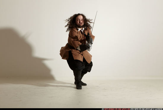 Man Adult Chubby White Fighting with sword Moving poses Army