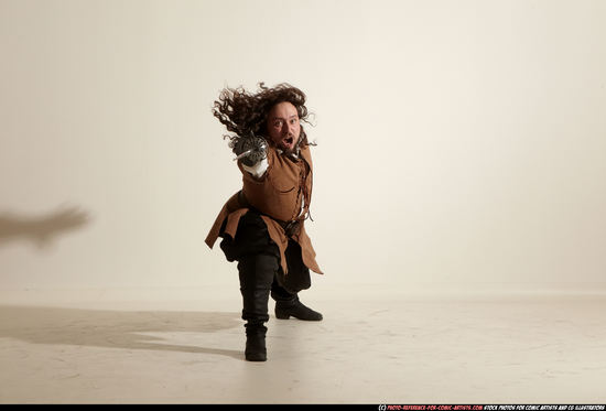 Man Adult Chubby White Fighting with sword Moving poses Army