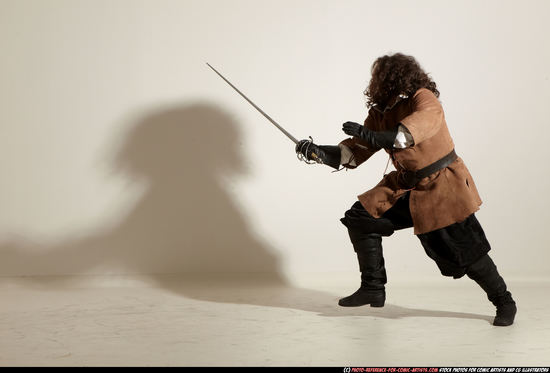 Man Adult Chubby White Fighting with sword Moving poses Army