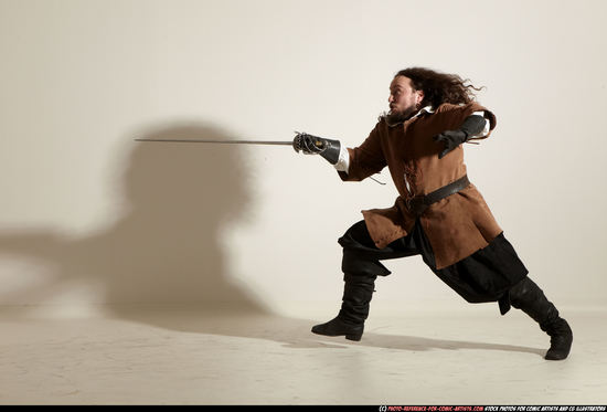 Man Adult Chubby White Fighting with sword Moving poses Army