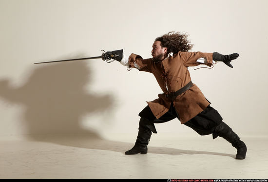 Man Adult Chubby White Fighting with sword Moving poses Army