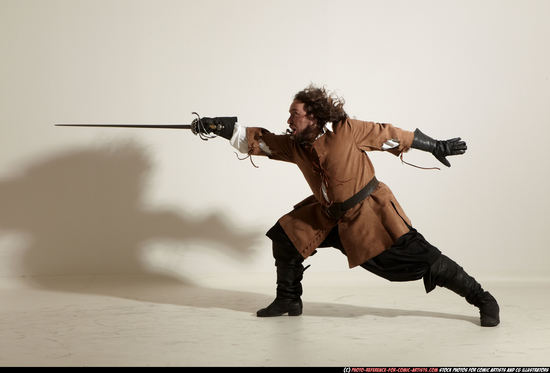 Man Adult Chubby White Fighting with sword Moving poses Army