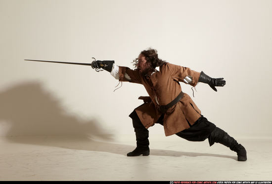 Man Adult Chubby White Fighting with sword Moving poses Army