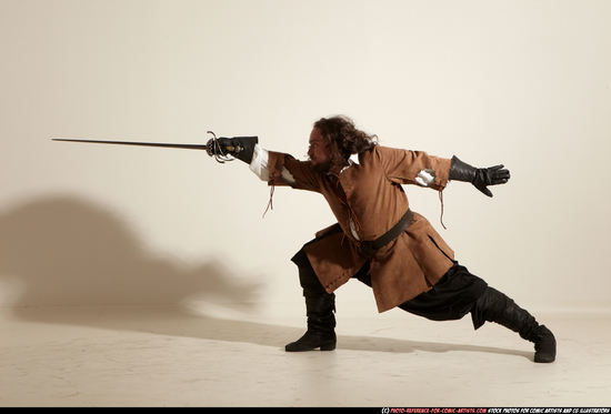 Man Adult Chubby White Fighting with sword Moving poses Army