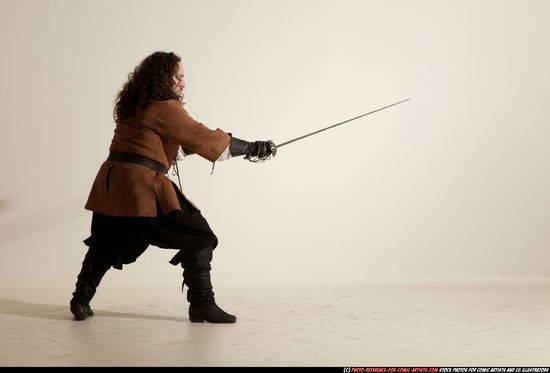 Man Adult Chubby White Fighting with sword Moving poses Army