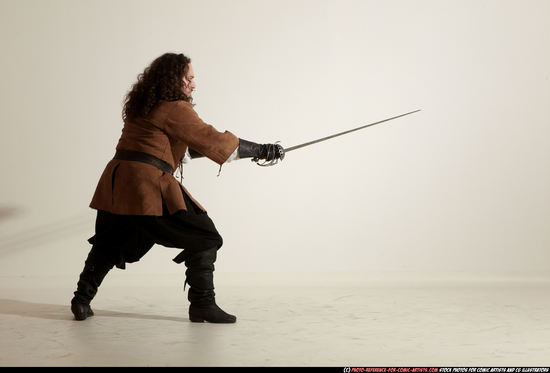 Man Adult Chubby White Fighting with sword Moving poses Army