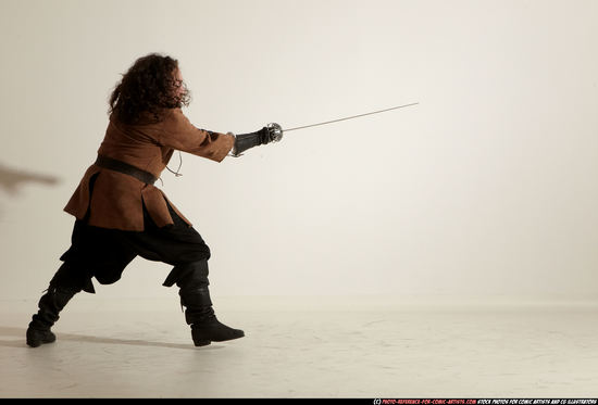 Man Adult Chubby White Fighting with sword Moving poses Army