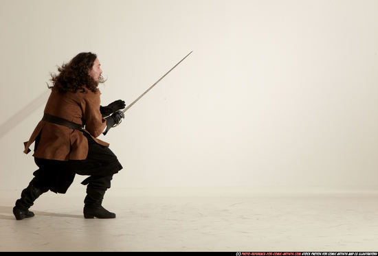 Man Adult Chubby White Fighting with sword Moving poses Army