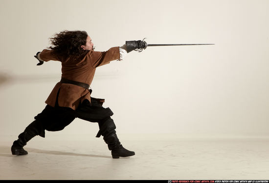 Man Adult Chubby White Fighting with sword Moving poses Army