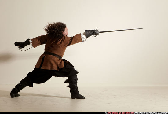 Man Adult Chubby White Fighting with sword Moving poses Army