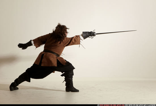 Man Adult Chubby White Fighting with sword Moving poses Army