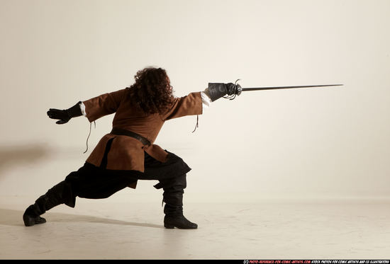 Man Adult Chubby White Fighting with sword Moving poses Army