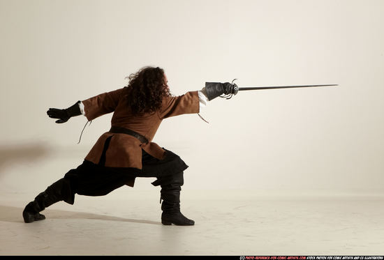 Man Adult Chubby White Fighting with sword Moving poses Army