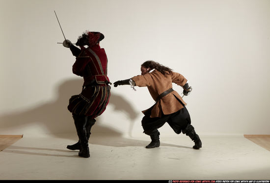 Adult Average White Fighting with sword Moving poses Army Men